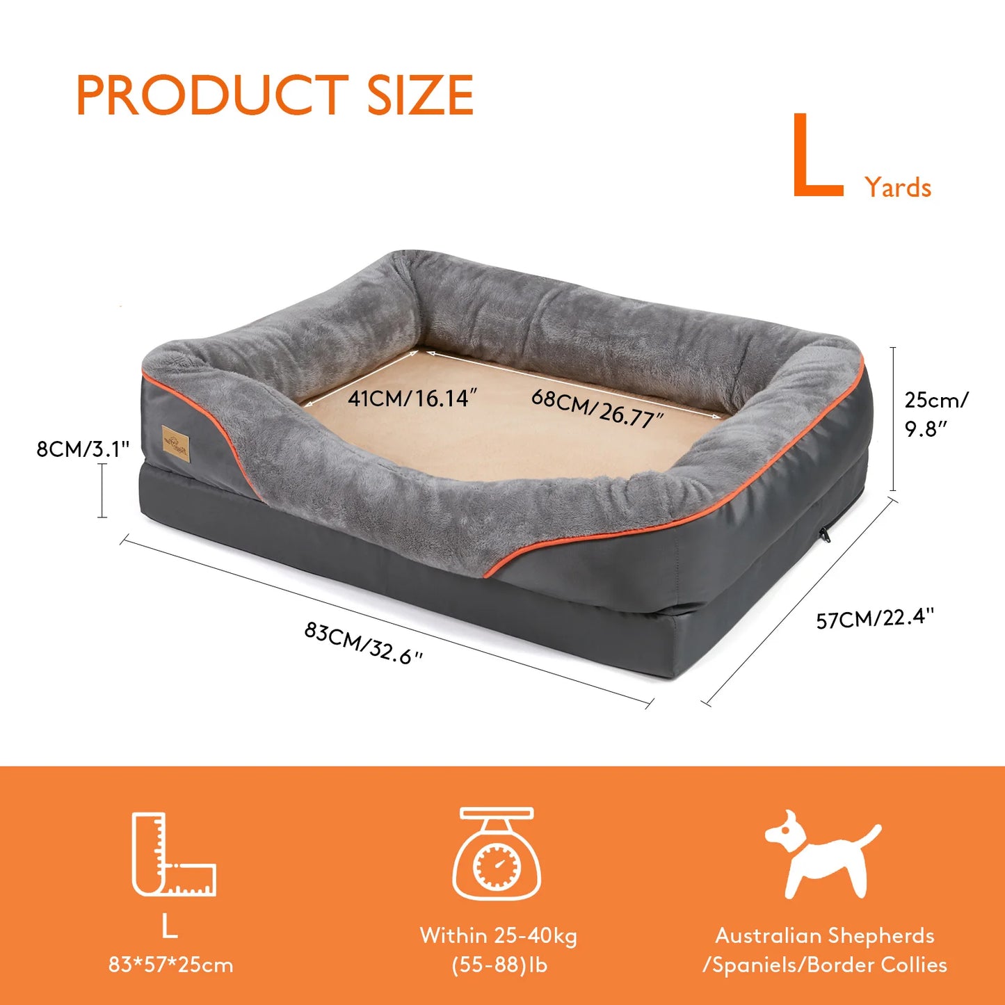 The Happy Tail Co Jumbo Orthopedic Memory Foam Pet Sofa - Waterproof Quilted Bolster Bed for Large Dogs