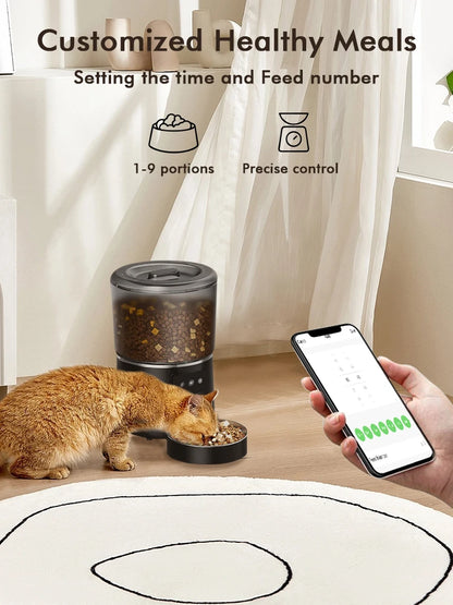 The Happy Tail Co™ Smart Automatic Pet Feeder - 4L Customizable Meal Planner with Stainless Steel Bowl