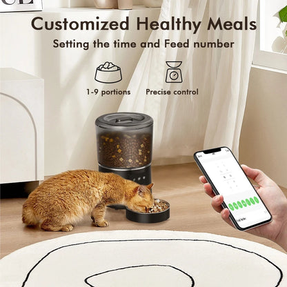 The Happy Tail Co™ Smart Automatic Pet Feeder - 4L Customizable Meal Planner with Stainless Steel Bowl