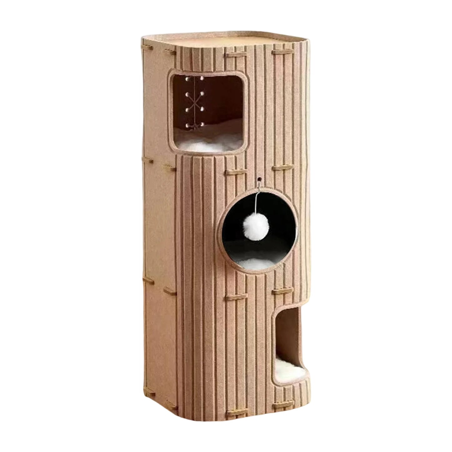 The Happy Tail Co Multi-Tier Enclosed Cat House & Climbing Tree - Vertical Scratching Post with Hanging Ball Toy