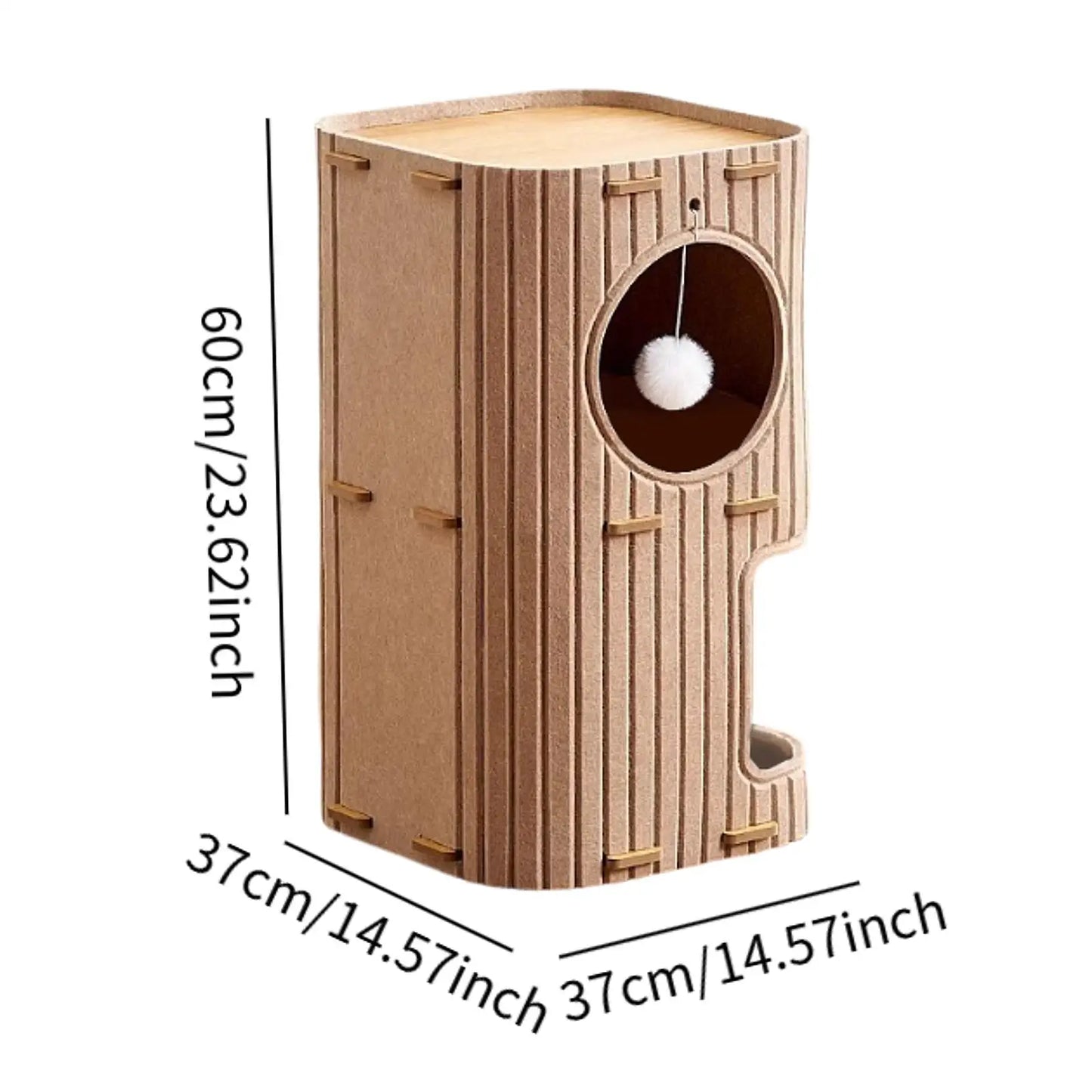 The Happy Tail Co Multi-Tier Enclosed Cat House & Climbing Tree - Vertical Scratching Post with Hanging Ball Toy