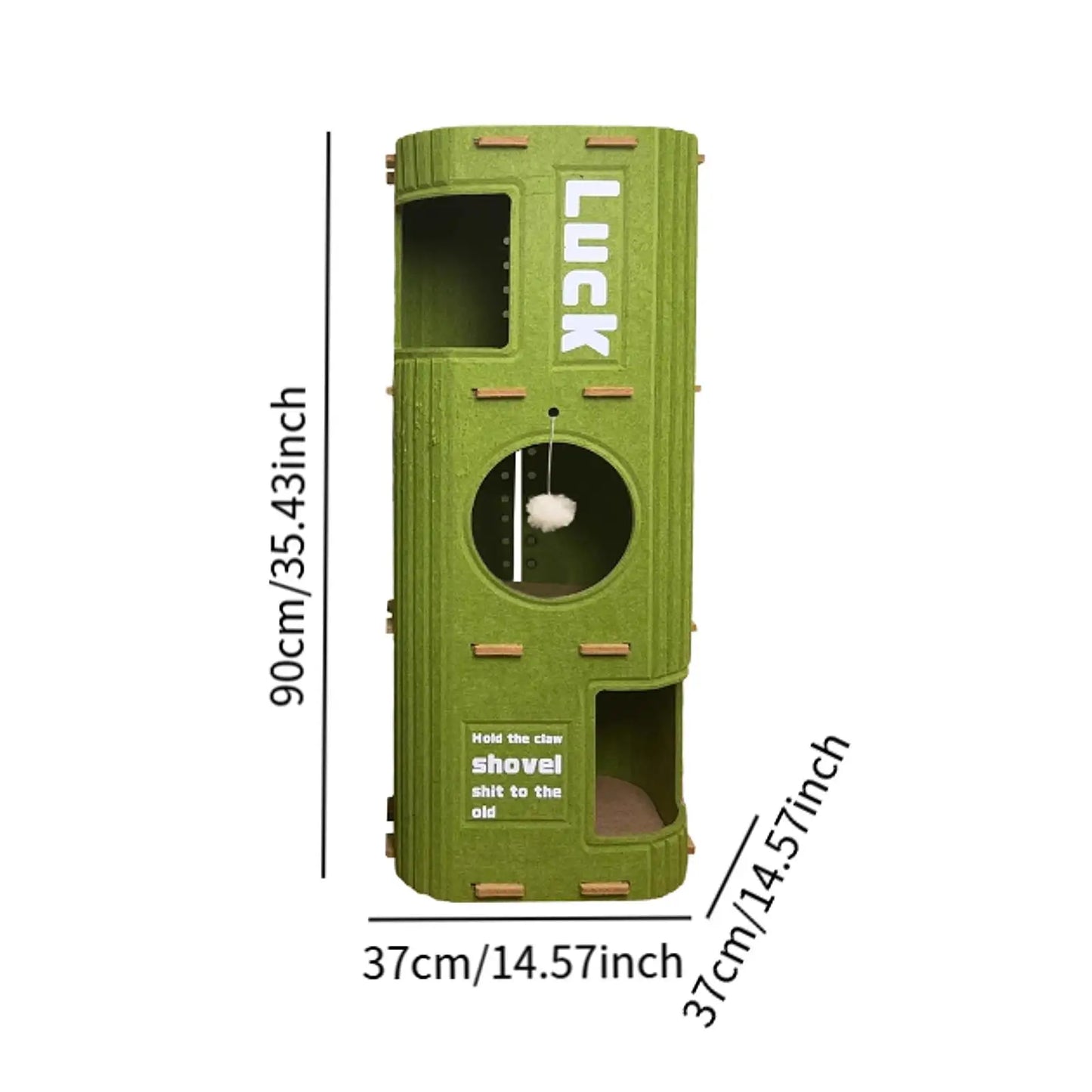 The Happy Tail Co Multi-Tier Enclosed Cat House & Climbing Tree - Vertical Scratching Post with Hanging Ball Toy
