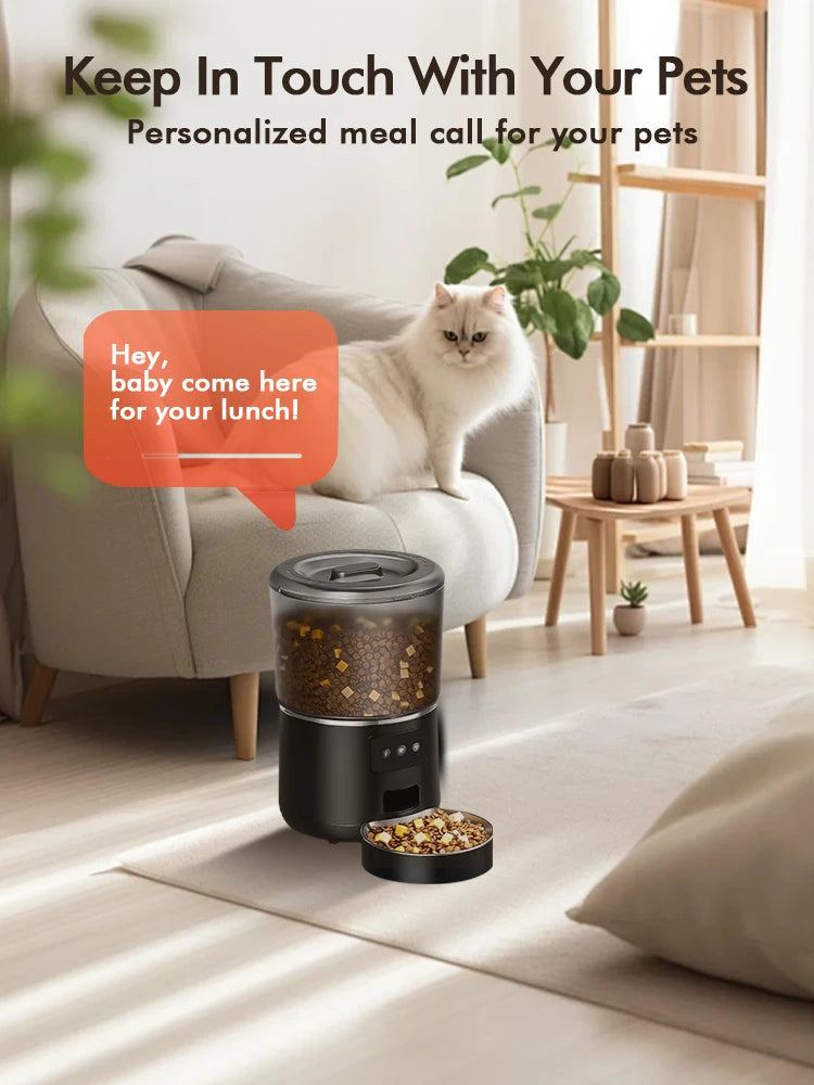 The Happy Tail Co™ Smart Automatic Pet Feeder - 4L Customizable Meal Planner with Stainless Steel Bowl