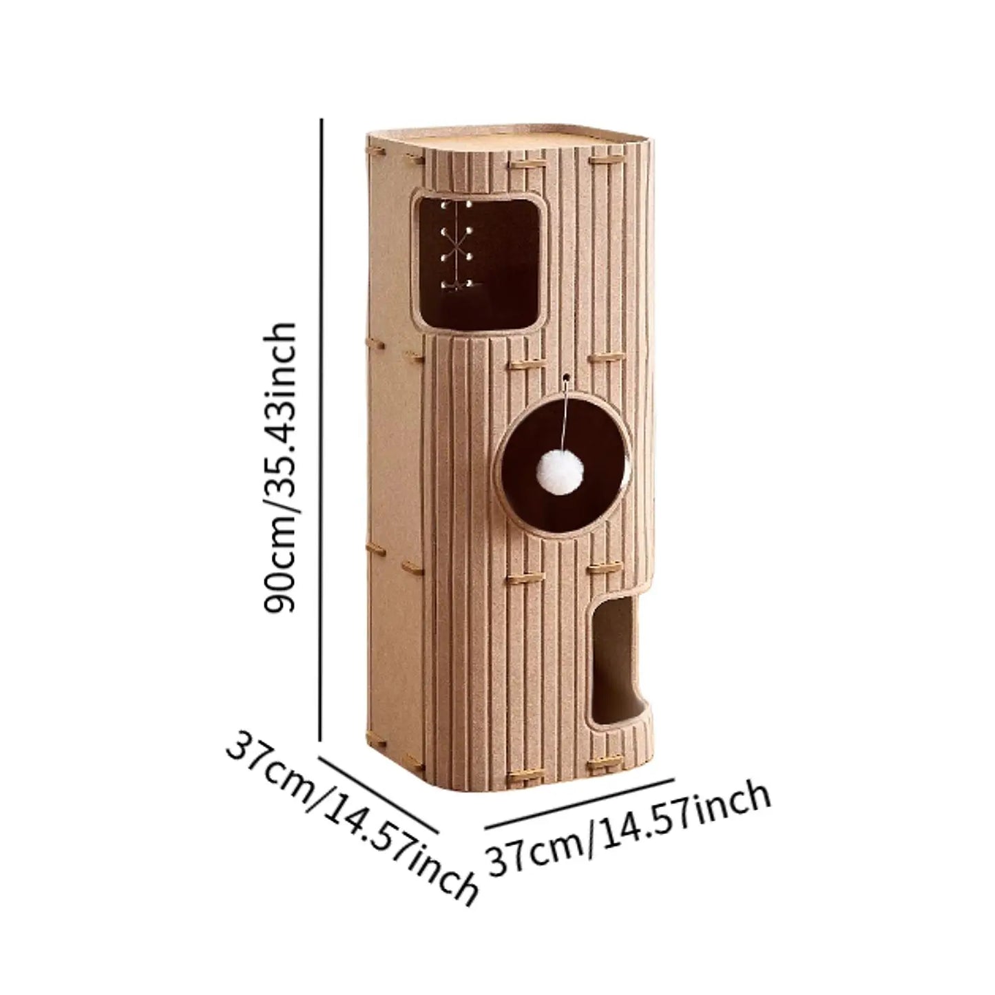 The Happy Tail Co Multi-Tier Enclosed Cat House & Climbing Tree - Vertical Scratching Post with Hanging Ball Toy