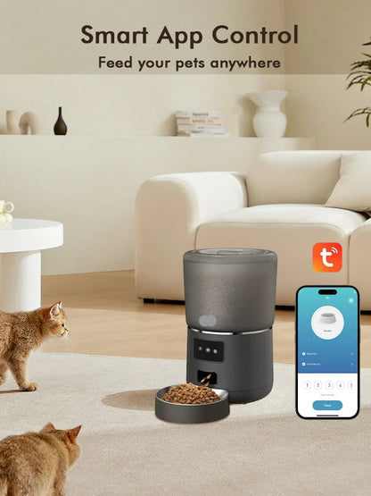 The Happy Tail Co™ Smart Automatic Pet Feeder - 4L Customizable Meal Planner with Stainless Steel Bowl