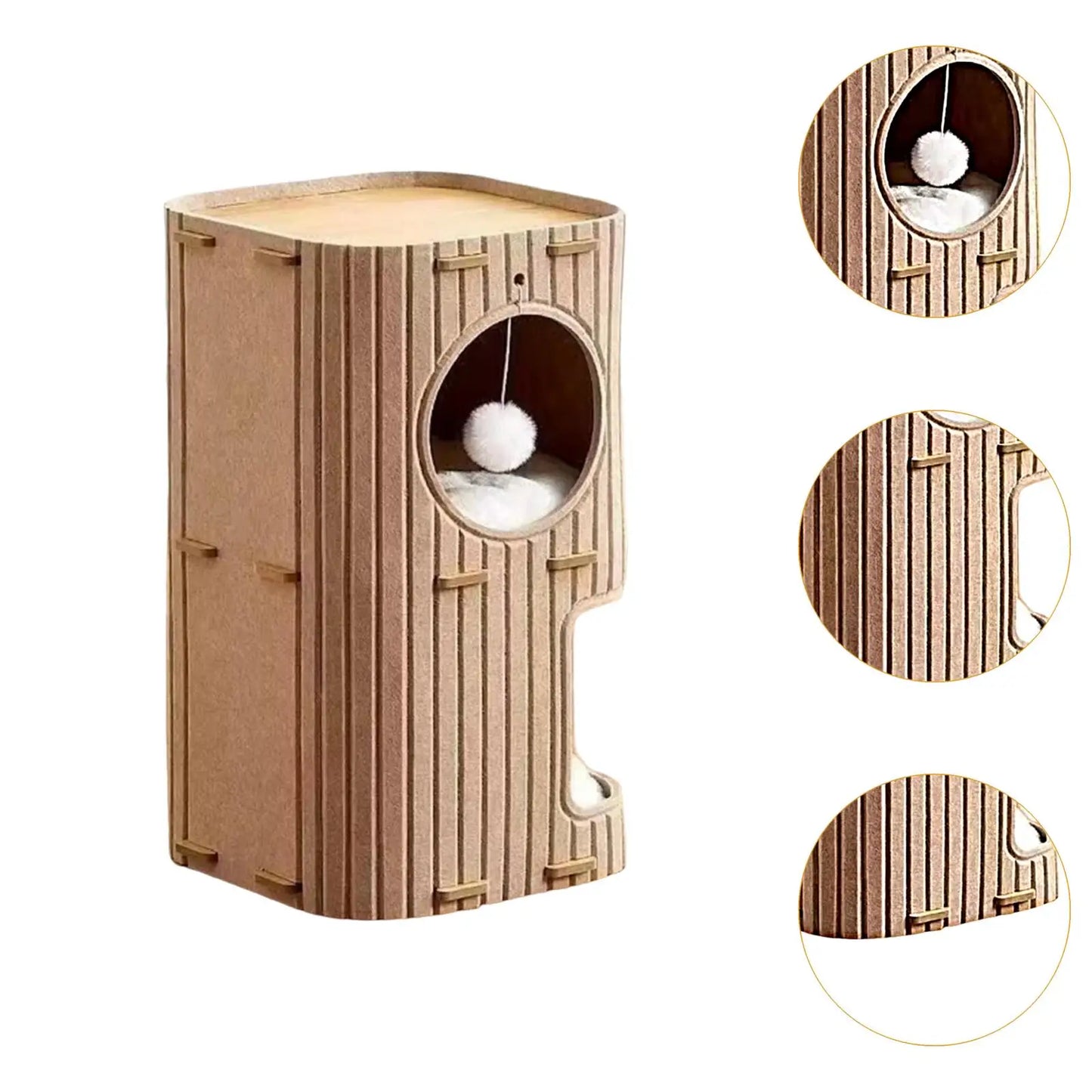 The Happy Tail Co Multi-Tier Enclosed Cat House & Climbing Tree - Vertical Scratching Post with Hanging Ball Toy