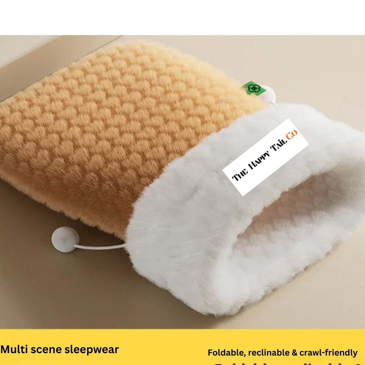 The Happy Tail Co Enclosed Plush Cat Bed with Tunnel Entrance - Self-Warming Winter Sleeping Bag & Secure Hideout