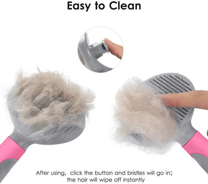 The Happy Tail Co One-Click Self-Cleaning Slicker Brush - Professional Pet Grooming Tool for Shedding & Matting
