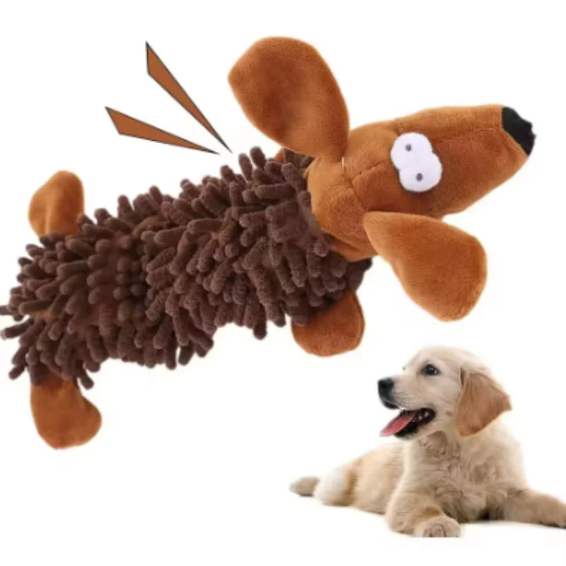 The Happy Tail Co.™ Ultra-Soft Animal Squeaky Chew Toy - Gentle Dental Cleaning Plush for Puppies & Small Breeds
