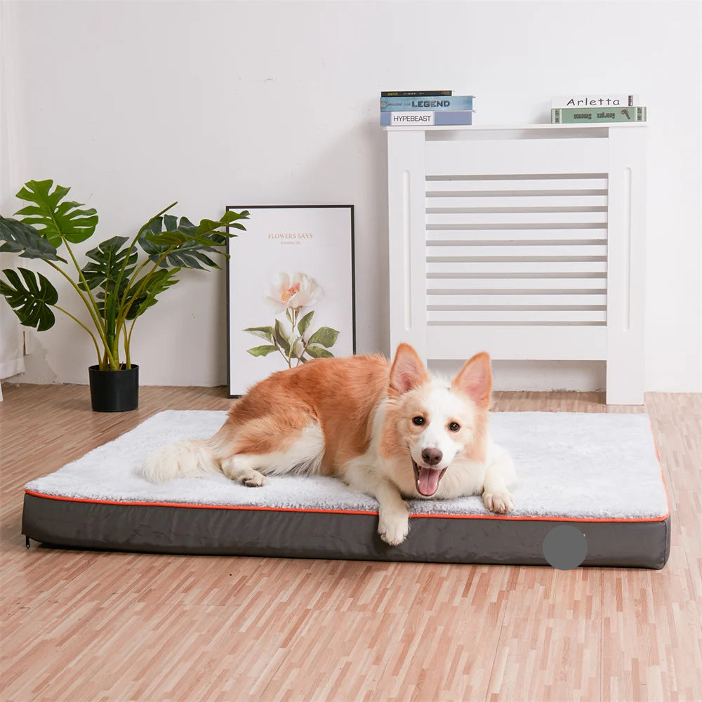 The Happy Tail Co Premium Orthopedic Memory Foam Dog Bed - Waterproof & Washable Deluxe Pet Mattress with Orange Trim