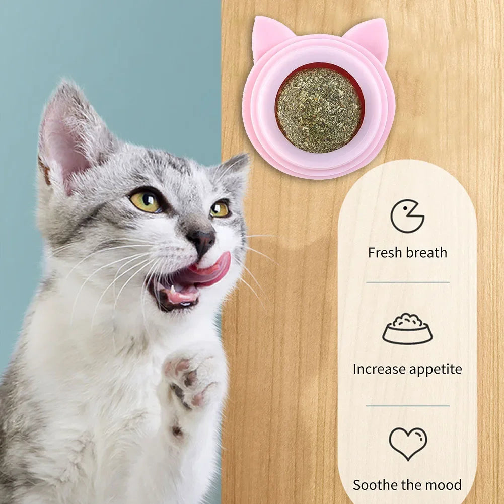 The Happy Tail Co.™ 3-Piece Rotatable Catnip Wall Balls - Natural Licking Snacks for Dental Cleaning & Anxiety Relief