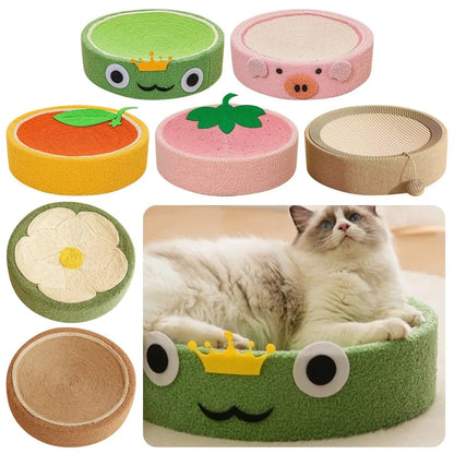 The Happy Tail Co 2-in-1 Premium Round Cat Scratching Board - Wear-Resistant Sisal Fabric Pet Toy & Lounge Bed