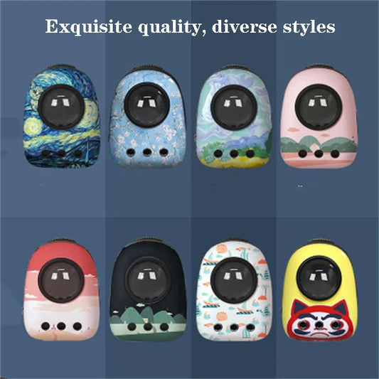 The Happy Tail Co™ Breathable Space Capsule Pet Backpack - Panoramic View Travel Sling Bag for Cats & Small Dogs