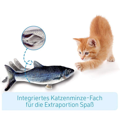 The Happy Tail Co.™ Interactive Flopping Fish Cat Toy - Realistic Motion-Activated Wiggle Fish with Catnip