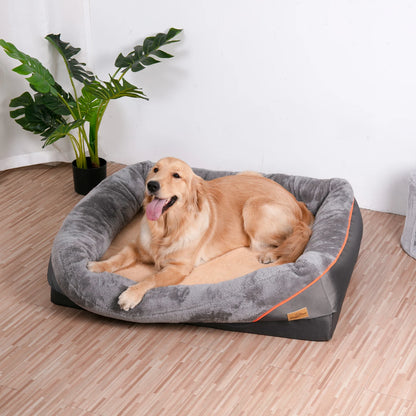 The Happy Tail Co Jumbo Orthopedic Memory Foam Pet Sofa - Waterproof Quilted Bolster Bed for Large Dogs