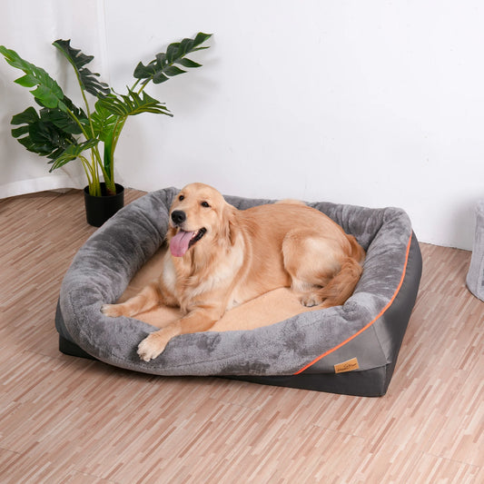 The Happy Tail Co Jumbo Orthopedic Memory Foam Pet Sofa - Waterproof Quilted Bolster Bed for Large Dogs