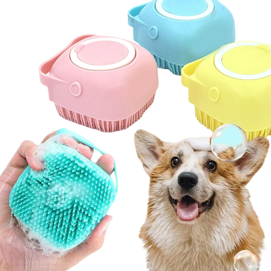 The Happy Tail Co™ 2-in-1 Silicone Pet Bath Brush - Soothing Massage & Shampoo Dispensing Grooming Tool for Dogs & Cats