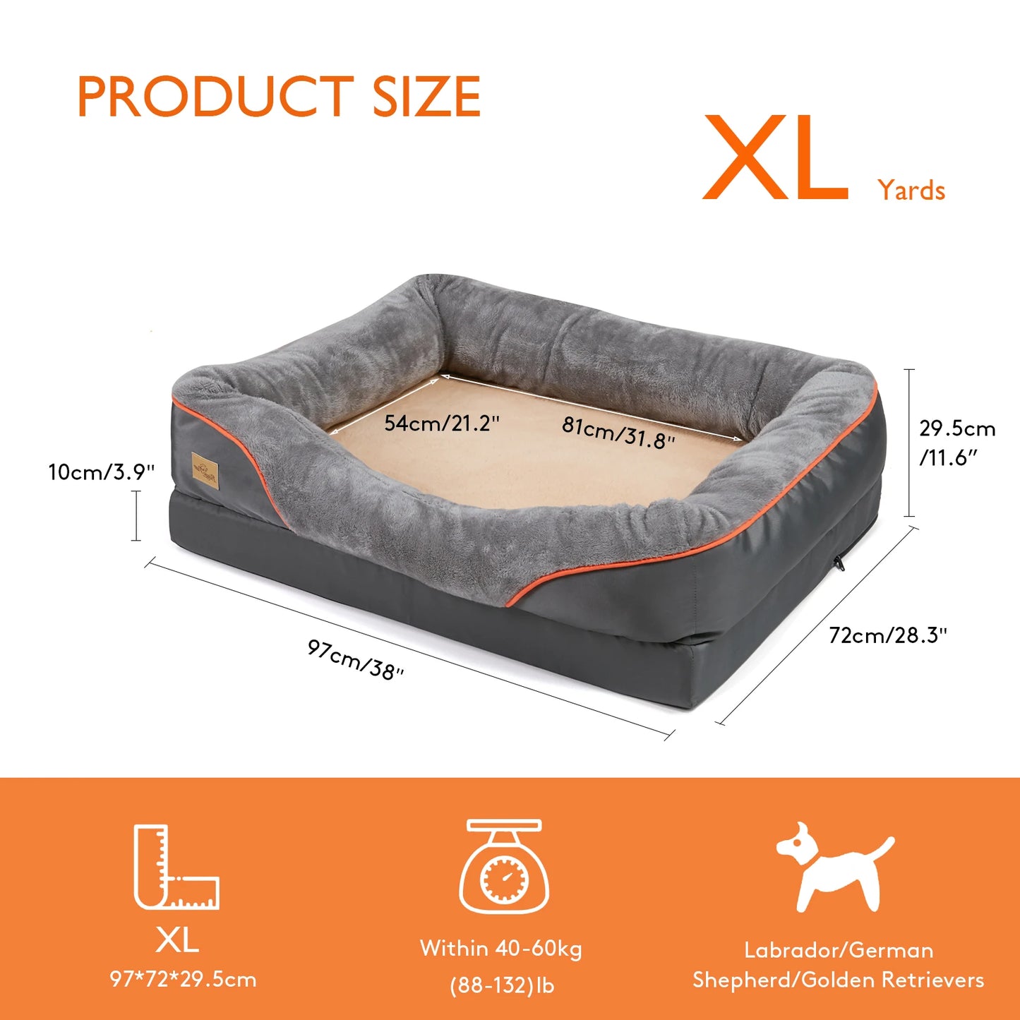 The Happy Tail Co Jumbo Orthopedic Memory Foam Pet Sofa - Waterproof Quilted Bolster Bed for Large Dogs