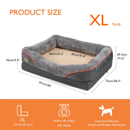 The Happy Tail Co Jumbo Orthopedic Memory Foam Pet Sofa - Waterproof Quilted Bolster Bed for Large Dogs