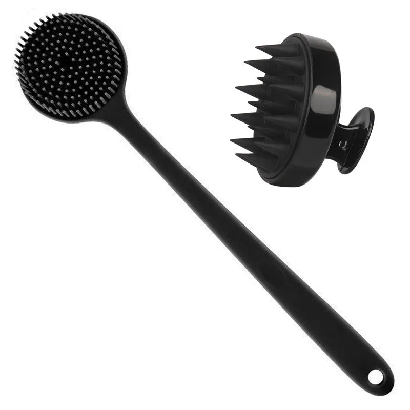 The Happy Tail Co 2Pcs Premium Silicone Bath Brush Set - Soft Body Scrubber with Long Handle for Deep Cleansing & Massage