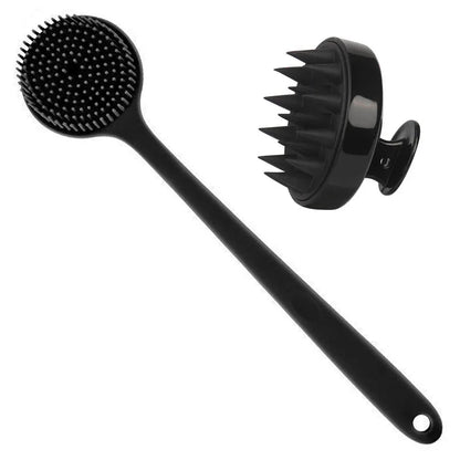 The Happy Tail Co 2Pcs Premium Silicone Bath Brush Set - Soft Body Scrubber with Long Handle for Deep Cleansing & Massage