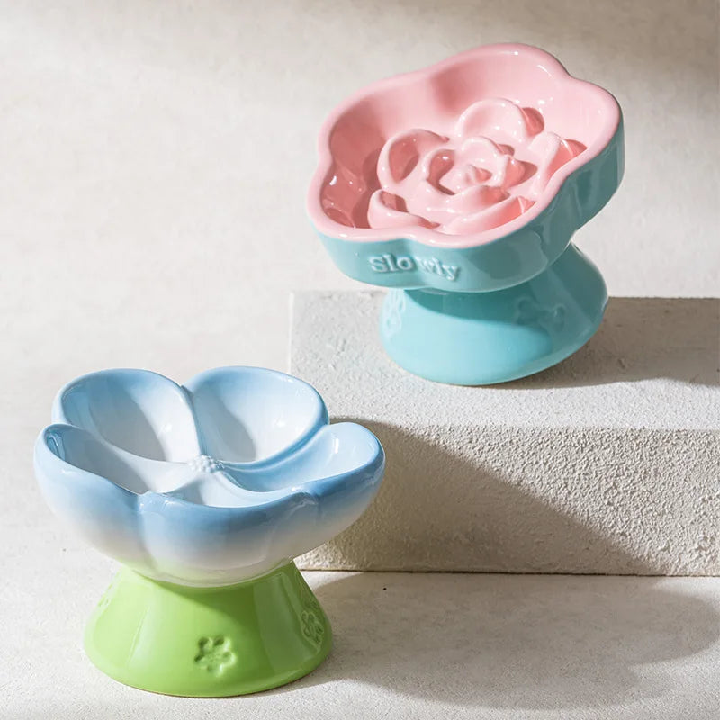 The Happy Tail Co™ Premium Ceramic Slow Feeder - Elevated Flower Design Anti-Choke Pet Bowl for Healthy Digestion