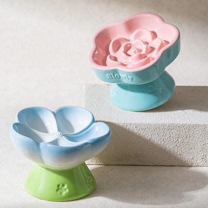 The Happy Tail Co™ Premium Ceramic Slow Feeder - Elevated Flower Design Anti-Choke Pet Bowl for Healthy Digestion