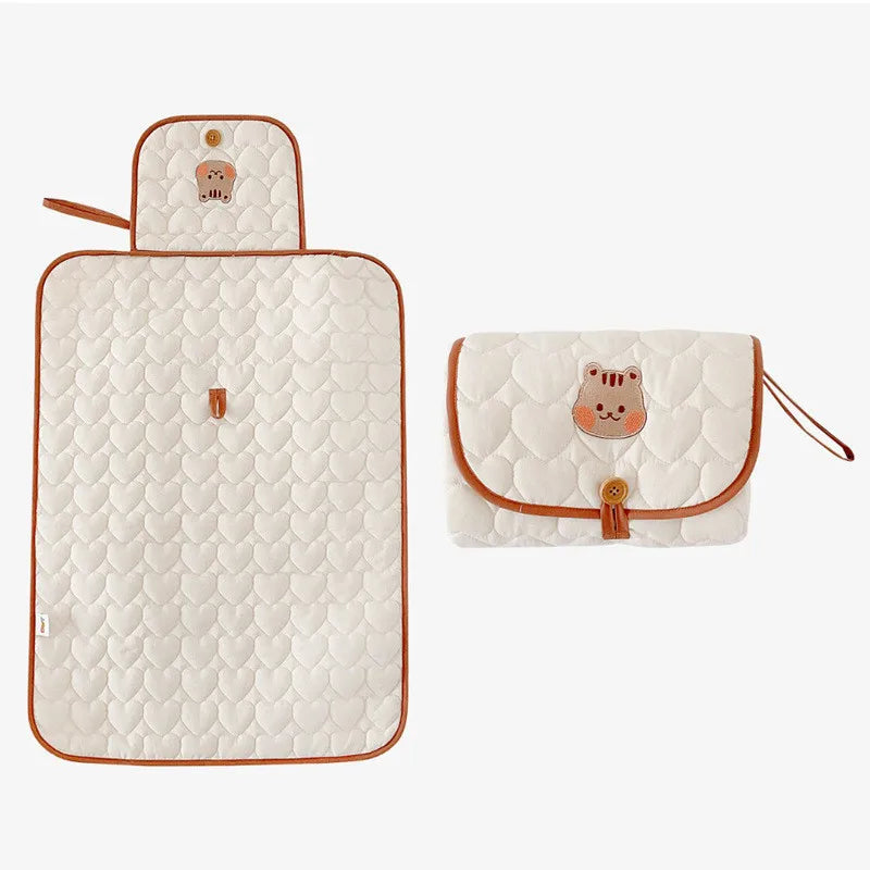 The Happy Tail Co Portable Foldable Waterproof Diaper Changing Pad - Travel Friendly Nappy Floor Change Play Mat