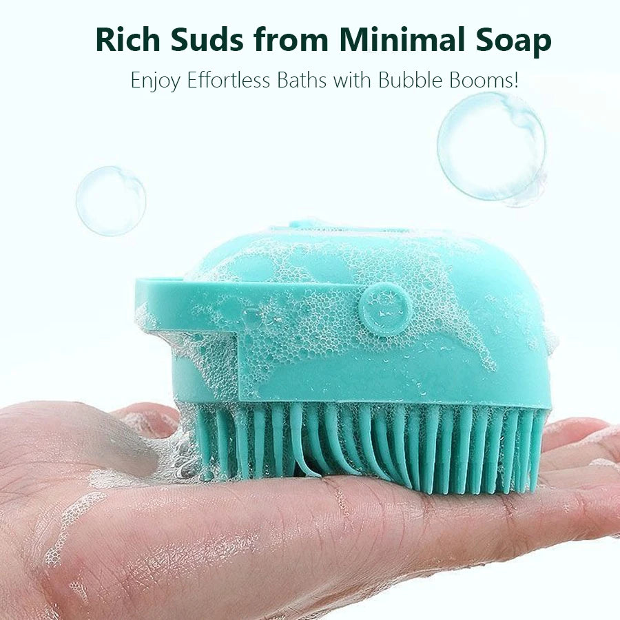 The Happy Tail Co™ 2-in-1 Silicone Pet Bath Brush - Soothing Massage & Shampoo Dispensing Grooming Tool for Dogs & Cats