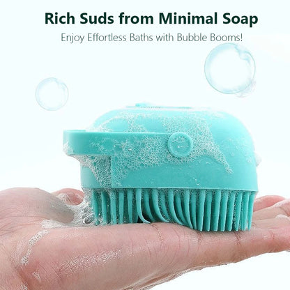 The Happy Tail Co™ 2-in-1 Silicone Pet Bath Brush - Soothing Massage & Shampoo Dispensing Grooming Tool for Dogs & Cats