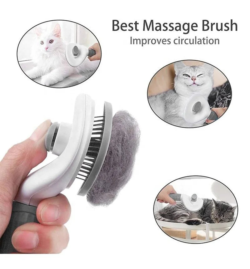 The Happy Tail Co™ One-Click Self-Cleaning Brush - Professional Pet Hair Remover & Soothing Massage Tool