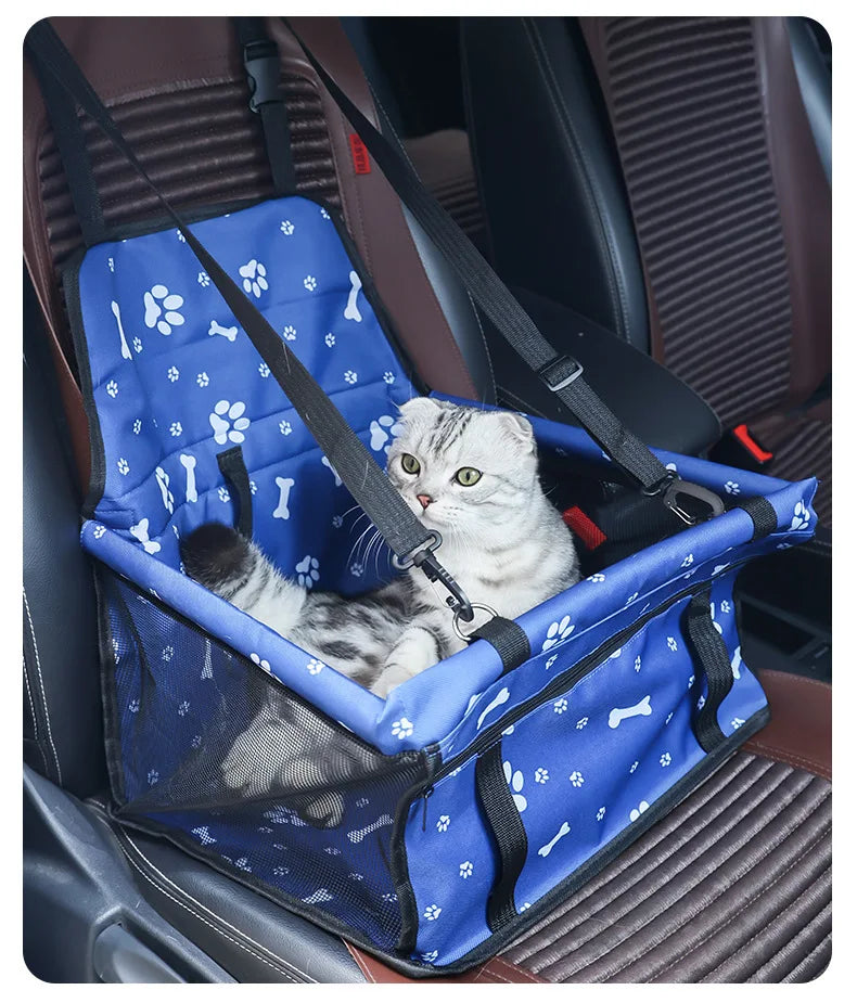 The Happy Tail Co™ Breathable Pet Car Booster Seat - Portable Travel Carrier Basket with Safety Leash for Small Dogs & Cats