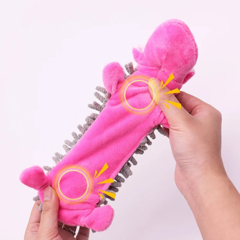 The Happy Tail Co.™ Ultra-Soft Animal Squeaky Chew Toy - Gentle Dental Cleaning Plush for Puppies & Small Breeds