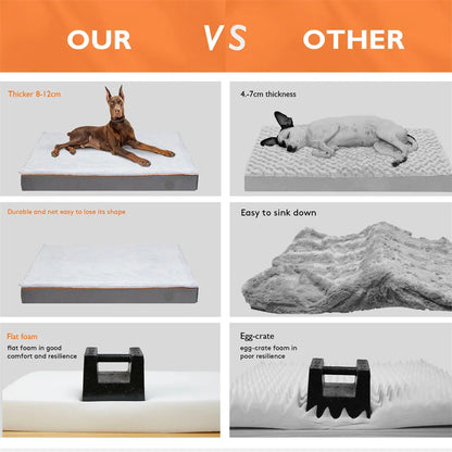 The Happy Tail Co Premium Orthopedic Memory Foam Dog Bed - Waterproof & Washable Deluxe Pet Mattress with Orange Trim