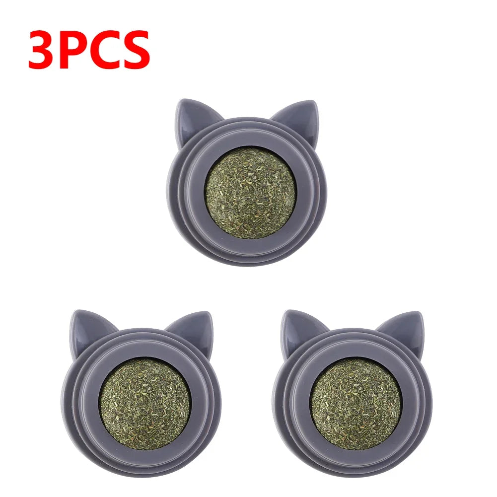 The Happy Tail Co.™ 3-Piece Rotatable Catnip Wall Balls - Natural Licking Snacks for Dental Cleaning & Anxiety Relief