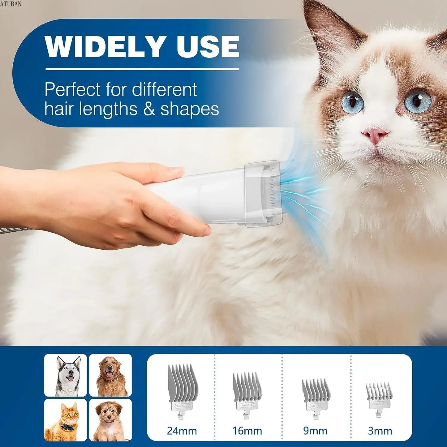 The Happy Tail Co Pro-Grooming Vacuum Kit - 5-in-1 Professional Pet Hair Trimmer & Shedding System