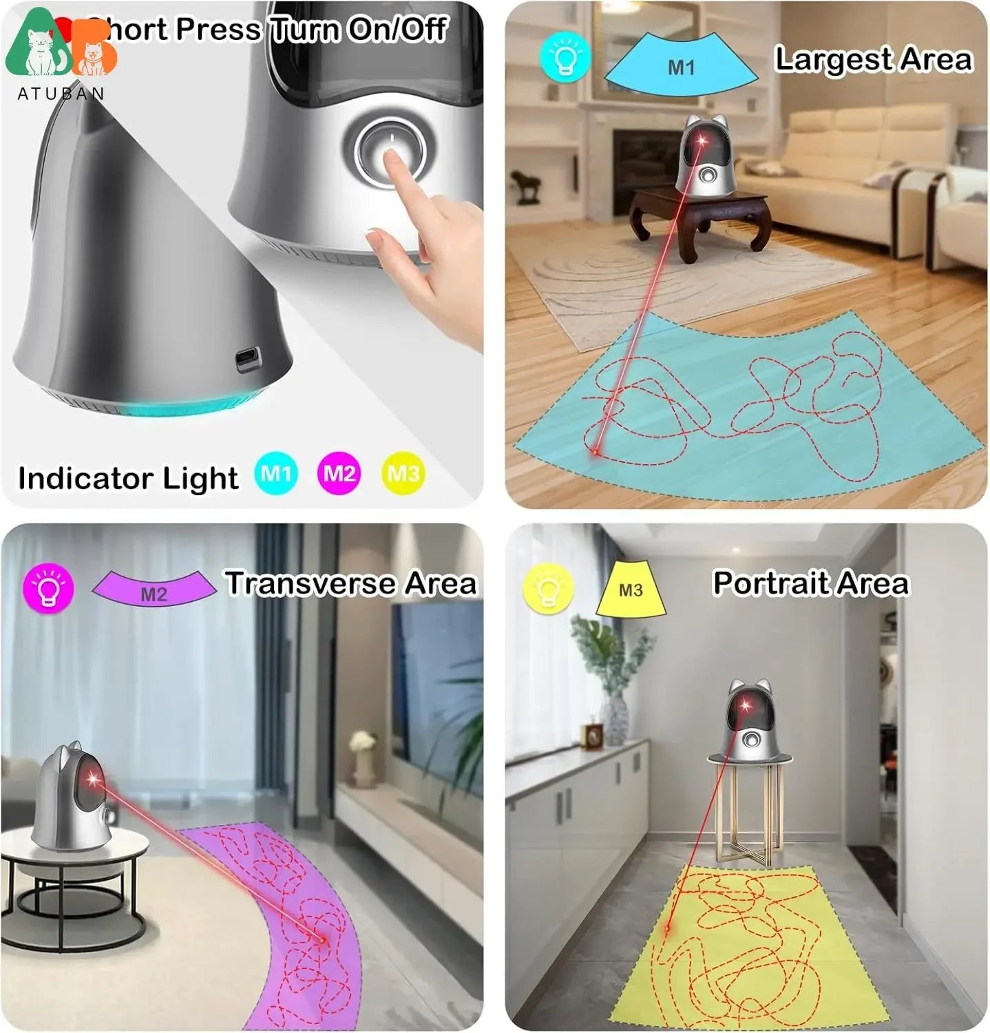 The Happy Tail Co™ Smart Interactive Automatic Laser Cat Toy - 360° Rotating Laser Pointer for Indoor Cats & Kittens