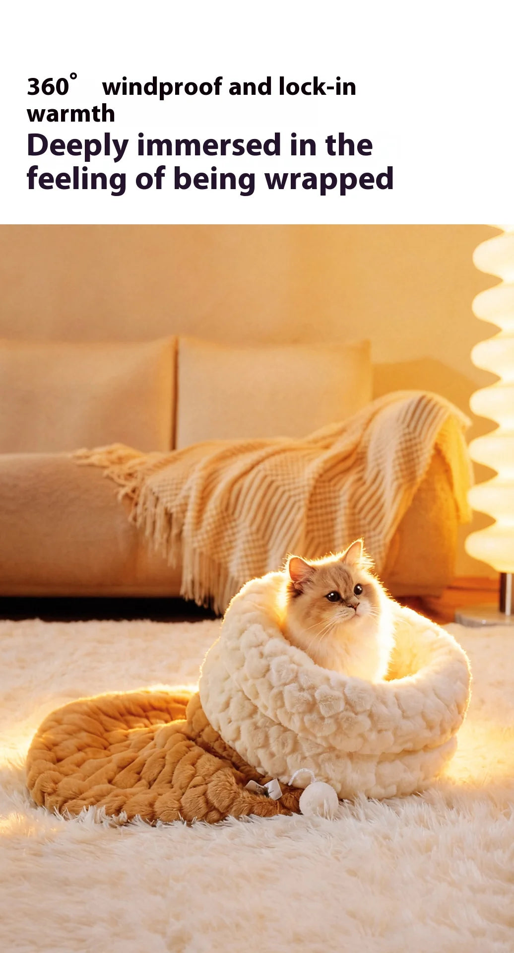 The Happy Tail Co Enclosed Plush Cat Bed with Tunnel Entrance - Self-Warming Winter Sleeping Bag & Secure Hideout