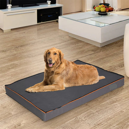 The Happy Tail Co Premium Orthopedic Memory Foam Dog Bed - Waterproof & Washable Deluxe Pet Mattress with Orange Trim
