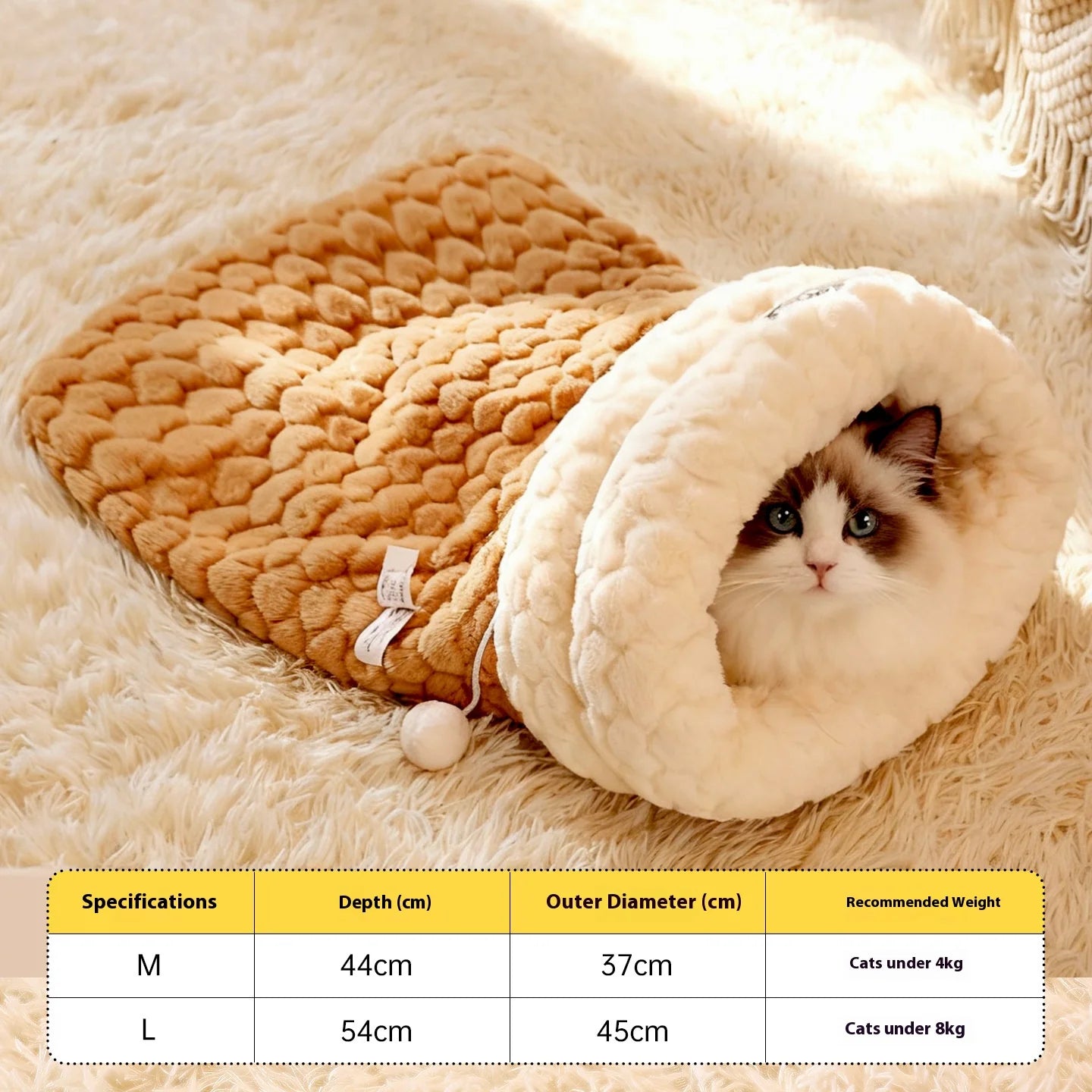 The Happy Tail Co Enclosed Plush Cat Bed with Tunnel Entrance - Self-Warming Winter Sleeping Bag & Secure Hideout
