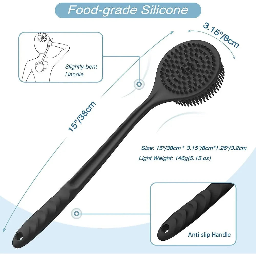 The Happy Tail Co 2Pcs Premium Silicone Bath Brush Set - Soft Body Scrubber with Long Handle for Deep Cleansing & Massage