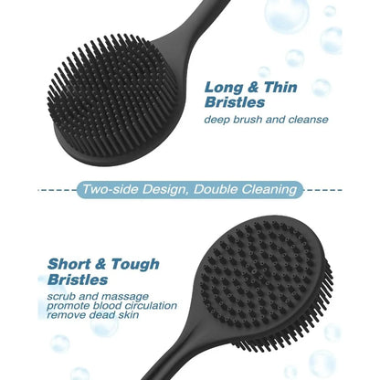 The Happy Tail Co 2Pcs Premium Silicone Bath Brush Set - Soft Body Scrubber with Long Handle for Deep Cleansing & Massage