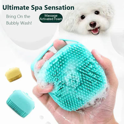The Happy Tail Co™ 2-in-1 Silicone Pet Bath Brush - Soothing Massage & Shampoo Dispensing Grooming Tool for Dogs & Cats