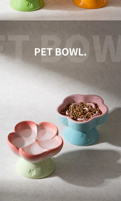The Happy Tail Co™ Premium Ceramic Slow Feeder - Elevated Flower Design Anti-Choke Pet Bowl for Healthy Digestion