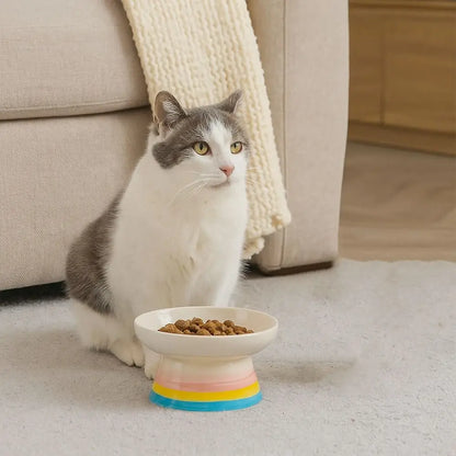 The Happy Tail Co™ Premium Ceramic Orthopedic Pet Bowl - Slanted Neck Guard & Anti-Tipping Elevated Feeder