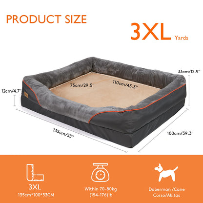 The Happy Tail Co Jumbo Orthopedic Memory Foam Pet Sofa - Waterproof Quilted Bolster Bed for Large Dogs