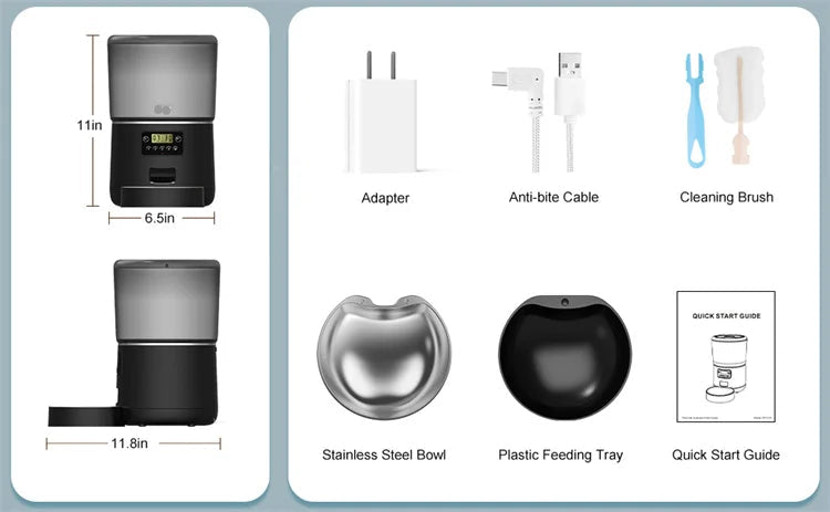 The Happy Tail Co™ Smart Automatic Pet Feeder - 4L Customizable Meal Planner with Stainless Steel Bowl