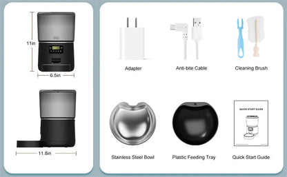 The Happy Tail Co™ Smart Automatic Pet Feeder - 4L Customizable Meal Planner with Stainless Steel Bowl