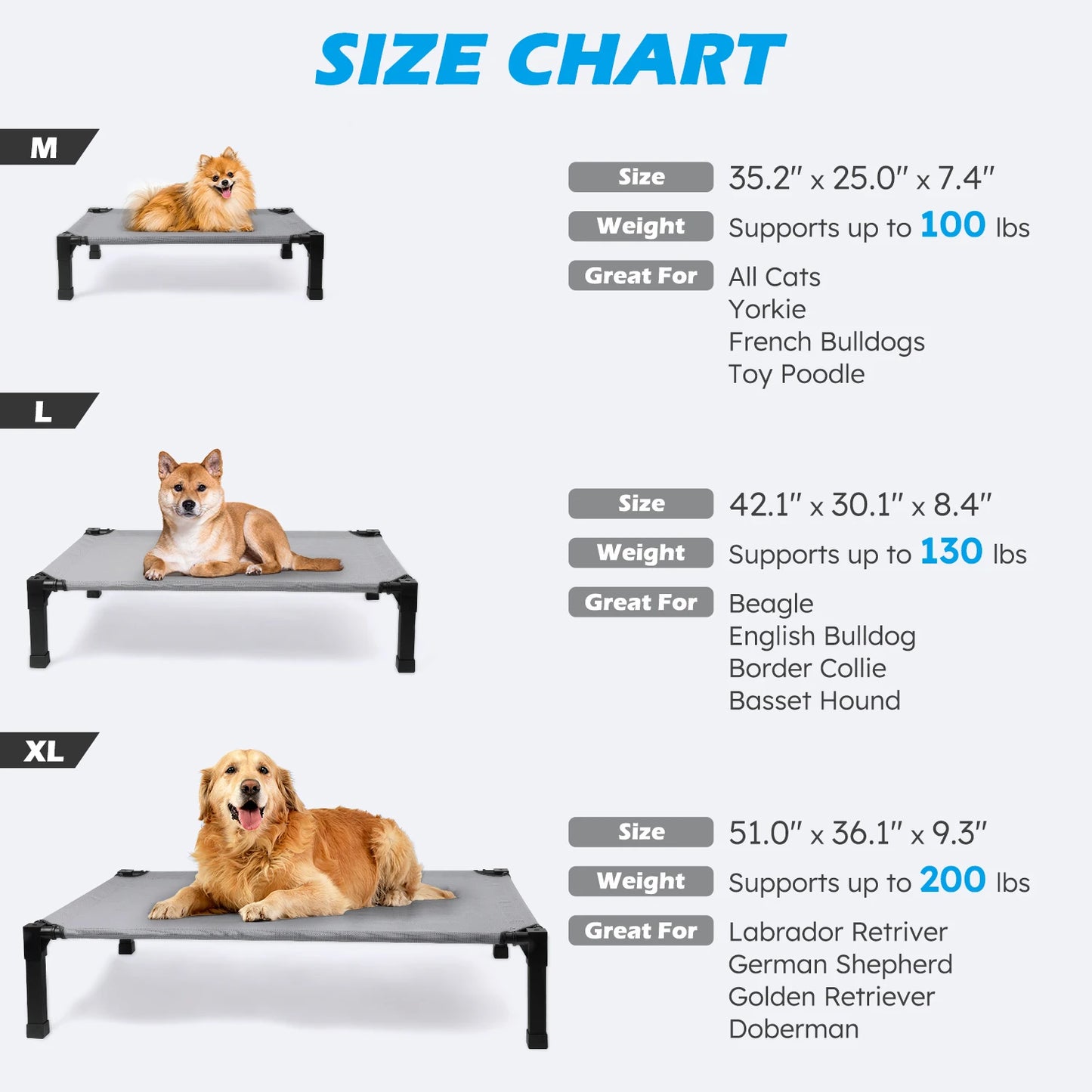 The Happy Tail Co™ Elevated Cooling Pet Bed - Breathable Mesh & Portable Outdoor Dog Cot