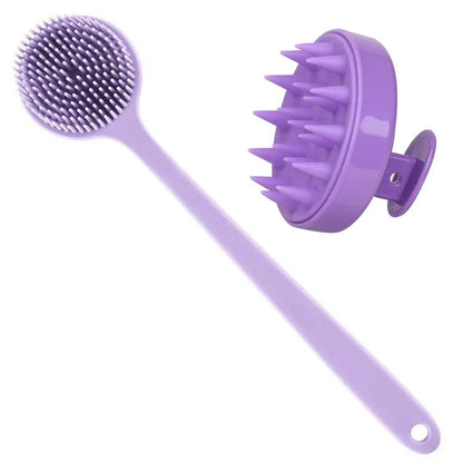 The Happy Tail Co 2Pcs Premium Silicone Bath Brush Set - Soft Body Scrubber with Long Handle for Deep Cleansing & Massage